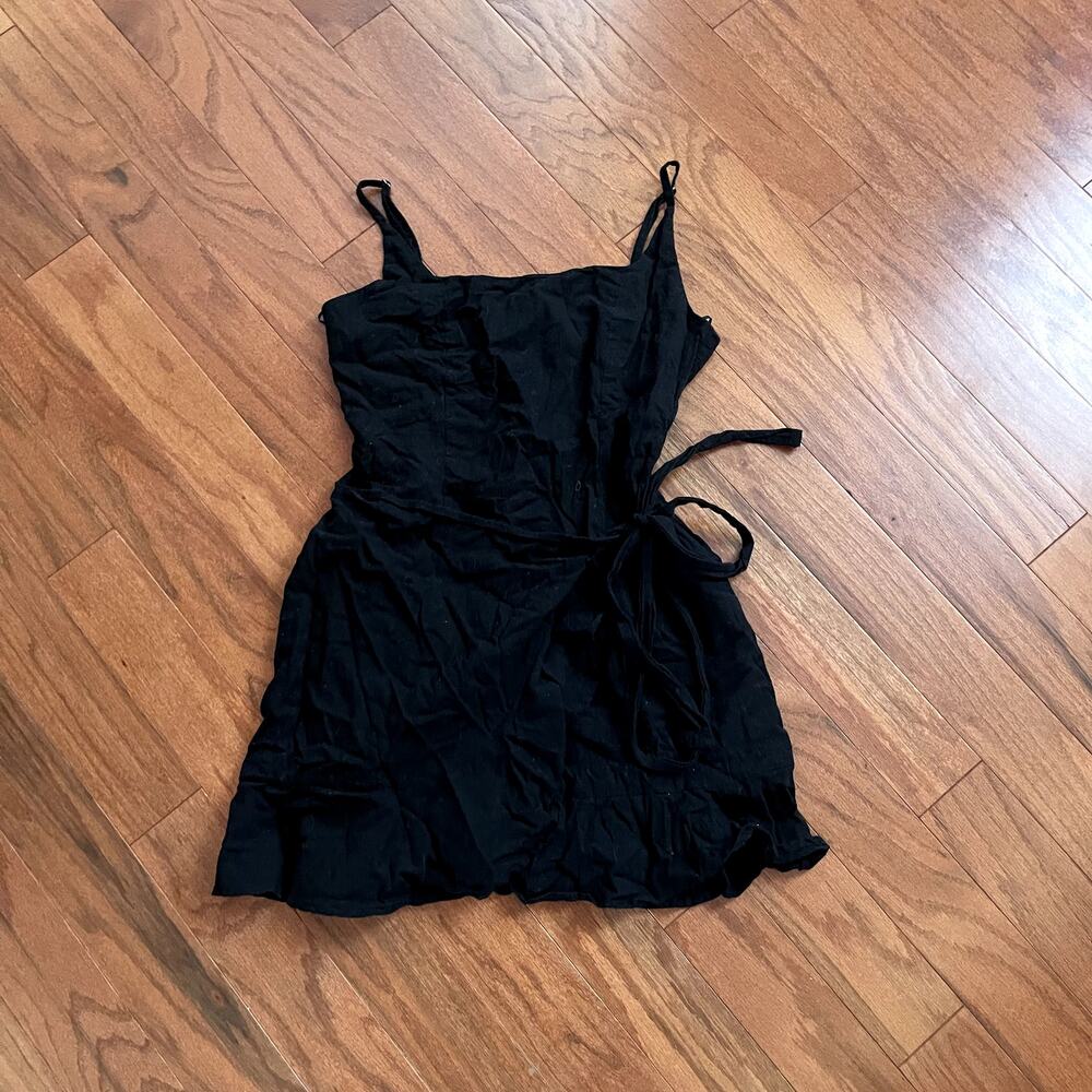Princess Polly Black Spaghetti Strap Tie Fit and Flare Mini Dress Size 6